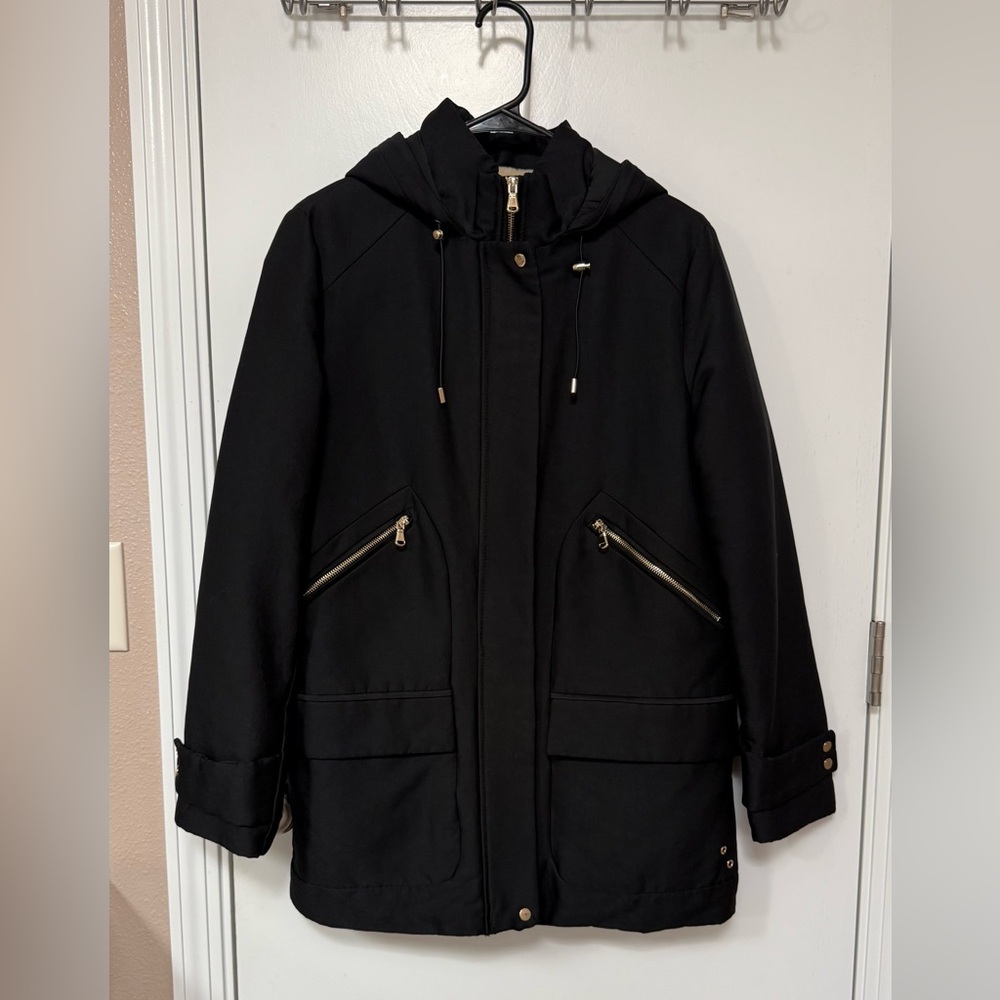 Mango Black Hooded Parka with Gold details